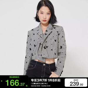 t区绫致Vero Moda2023秋冬西装外套女秋冬千鸟格九分袖短