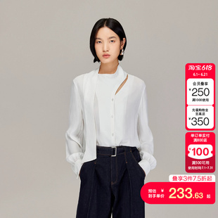 vq区绫致Vero Moda衬衫秋冬不对称领口异形领带白衬衫时尚通勤