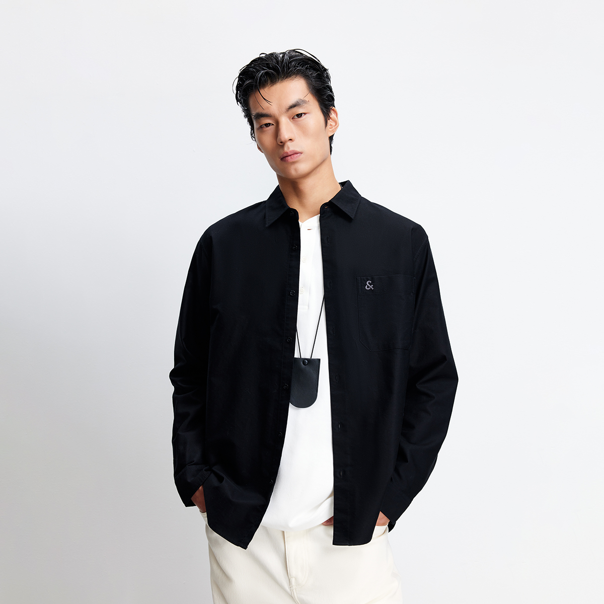 jq区绫致杰克琼斯男秋冬商务休闲上班纯棉舒适纯色宽松长袖衬衫