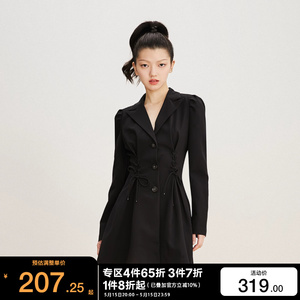 t区绫致ONLY2023秋冬季新款时尚交叉绑带收腰短款西装连衣裙女