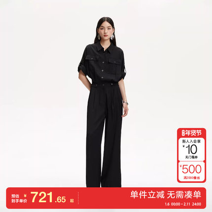 绫致Vero Moda休闲裤2025秋冬新款翻领工装裤型高腰连体裤