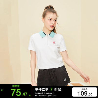 学院风POLO领减龄刺绣短袖T恤女