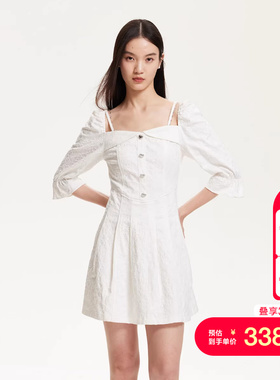 vq区绫致Vero Moda连衣裙25春夏可拆卸肩带爱心提花肌理牛仔裙