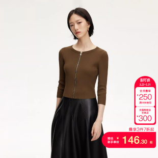 圆领七分袖 女秋冬短款 多巴胺气质潮 Made针织衫 tq区绫致Couture