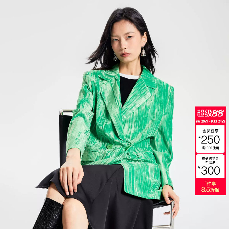 tq区绫致CoutureMade西装外套女春夏直筒翻领肌理感百搭图片