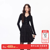 V领装 绫致Vero Moda连衣裙2026春新款 饰扣拼接打褶A摆蓬蓬裙优雅