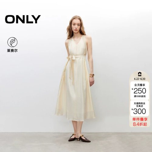 绫致ONLY夏季新款优雅浪漫挂脖V领收腰A字长裙连衣裙女