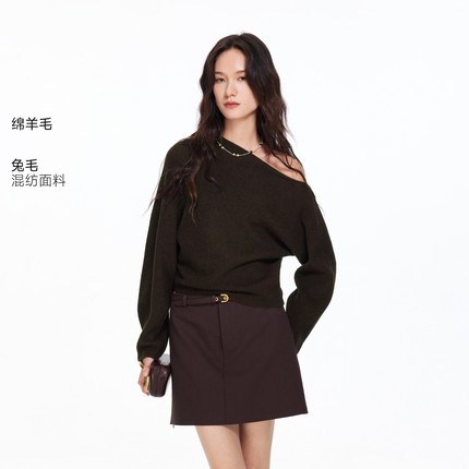 绫致Vero Moda针织衫2026春季新款斜肩不规则下摆上衣