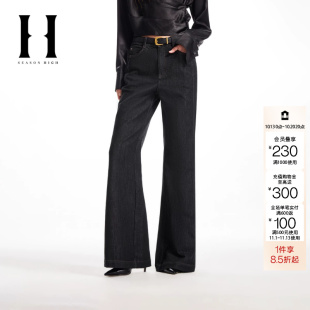 绫致SEASON HIGH女装秋冬新款牛仔裤阔腿时尚立体logo刺绣长裤