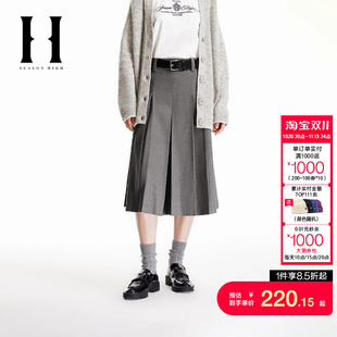 绫致SEASONHIGH女秋冬款百褶裙裤A字版型隐藏拉链挖袋口袋裙裤