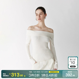 打底衫 o区绫致ONLY2025夏季 针织长袖 新款 女 一字肩坑条纹修身