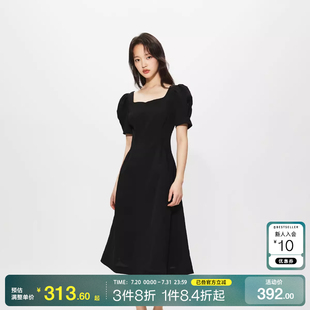 连衣裙女 o区绫致ONLY2025夏装 新款 气质复古方领泡泡袖 中长款