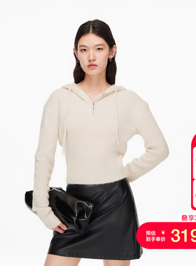vq区绫致Vero Moda毛衣25秋冬含绵羊毛落肩袖短抽绳连帽针织上衣