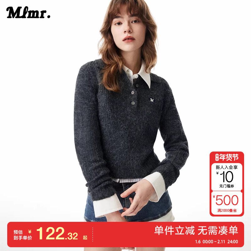 绫致MLMR冬季新款翻领纯色插肩袖刺绣图案合体短款毛衣针织衫男女,女装/女士精品,毛针织衫,淘宝优惠券,粉丝福利购,淘宝优惠卷