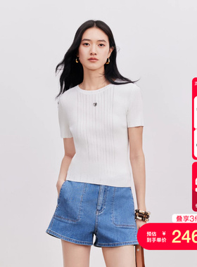vq区绫致Vero Moda针织衫女2026夏金属爱心竖坑条正肩上衣精致