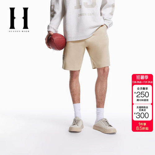 绫致SEASONHIGH x NFL联名男短裤松紧腰头logo刺绣口袋短裤男