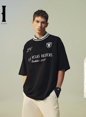 绫致SEASON HIGHNFL联名拉斯维加斯突袭者队刺绣潮短袖T恤男