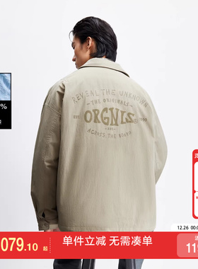 绫致杰克琼斯男冬季新款时尚字母胶印休闲复古宽松翻领羽绒服外套