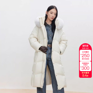 绫致ONLY冬季 90白鹅绒可拆卸狐狸大毛领羽绒服女 新款