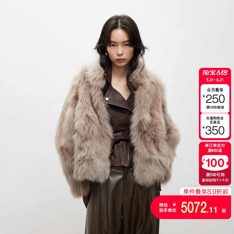 绫致ONLY秋季新款优雅贵气正肩保暖真皮狐狸毛外套女