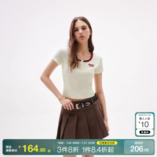 o区绫致ONLY25春夏学院风正肩修身 T恤女 显瘦撞色圆领短款 短袖