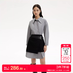 tq区绫致Couture Made连衣裙冬翻领七分袖真两件衬衫连衣裙