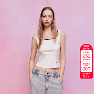 吊带背心T恤女 简约撞色方领显瘦短款 绫致ONLY2026春季 新款