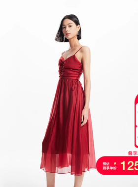 tq区绫致VeroModa连衣裙25春夏褶皱飘带名媛法式吊带长裙