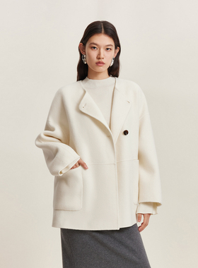 vq区绫致Vero Moda毛呢大衣25冬纯绵羊毛落肩袖斜挎小包毛呢外套