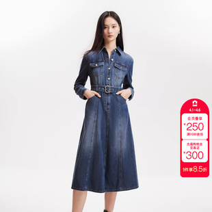 Moda连衣裙女秋含棉再生纤维素纤维收腰A字牛仔裙 绫致Vero