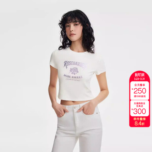 T恤女潮上衣 印花短款 绫致ONLY春夏新时尚 简约百搭圆领短袖