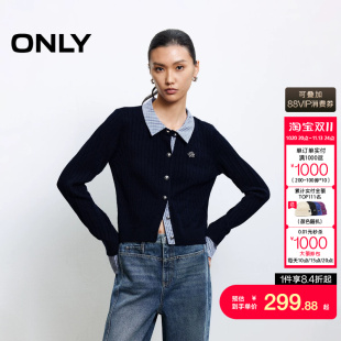 绫致ONLY秋冬新款学院风显瘦拼接假两件正肩针织衫女