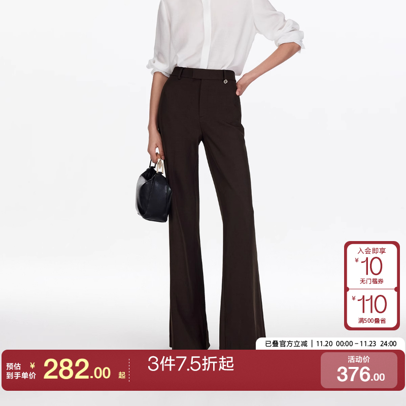 v区绫致Vero Moda休闲裤25冬季新款金属扣垂坠修身显瘦喇叭裤复古