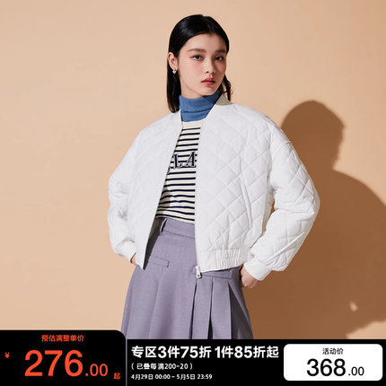 v区绫致Vero Moda棉服外套女2023秋冬宽松短款菱格棒球服黑白