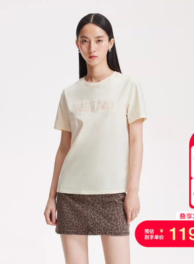 vq区绫致Vero ModaT恤25春夏字母刺绣蕾丝拼接亮片基础款短袖百搭