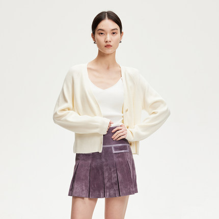 v区绫致Vero Moda半身裙25春亮面拼接防走光打底裤百褶皮裙辣妹