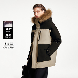 拼色宽松连帽羽绒服外套男 中长款 tq区绫致杰克琼斯冬时尚 三防工装