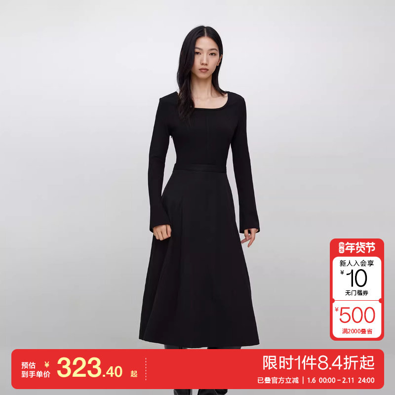 绫致ONLY2025秋季新款优雅假两件拼接纯色U领长裙连衣裙女,女装/女士精品,连衣裙,淘宝优惠券,粉丝福利购,淘宝优惠卷