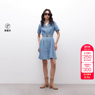 绫致ONLY春修饰肩颈V领设计精致腰带牛仔短裙衬衫 连衣裙女