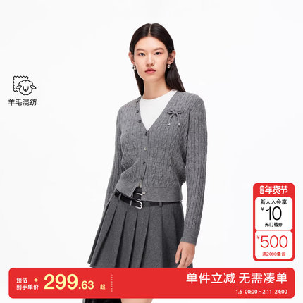 绫致Vero Moda针织衫2025秋季新款含绵羊毛蝴蝶结开衫上衣