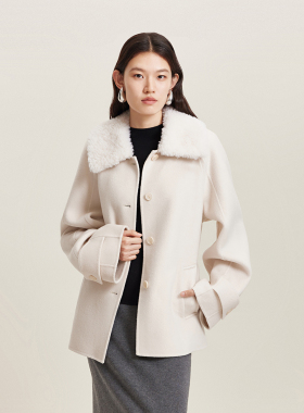 vq区绫致Vero Moda毛呢大衣25秋冬含绵羊毛毛领含腰带插肩外套