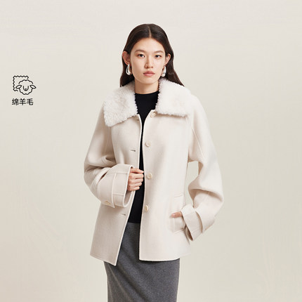 v区绫致Vero Moda毛呢大衣25秋冬含绵羊毛毛领含腰带插肩外套