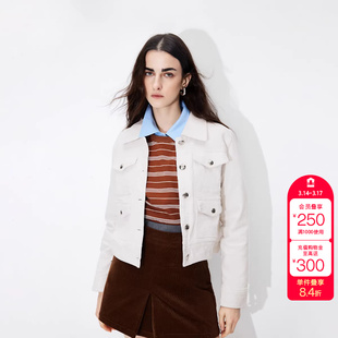 绫致ONLY秋冬新通勤风口袋纯色翻领正肩短款外套女时尚