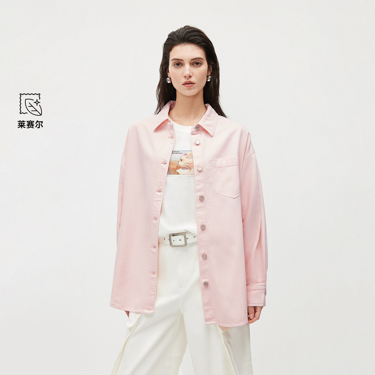 绫致ONLY2026春季新款松驰感舒适口袋装饰落肩牛仔衬衫女