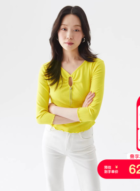 t区绫致VeroModa上衣25春夏V领抽褶镂空修身七分袖女时尚潮流