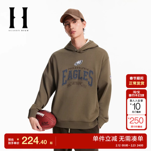 绫致SEASON HIGH男NFL联名老鹰队秋卫衣连帽字母刺绣贴布上衣