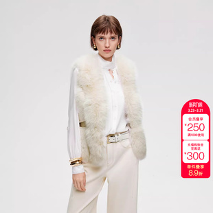 绫致ONLY冬季 保暖羊皮革狐狸皮毛拼接马甲外套女 新款