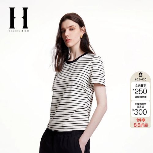 绫致SEASON HIGH时尚潮流常规圆领胸前字母上衣短袖T恤女装