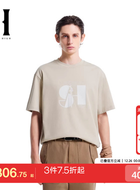 jq区绫致SEASON HIGE宽松舒适时尚出街简约文艺立体胶印短袖T恤男