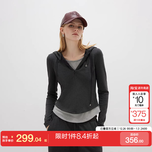 绫致ONLY2025秋冬新款 假两件连帽抽绳卫衣女 软糯亲肤修身